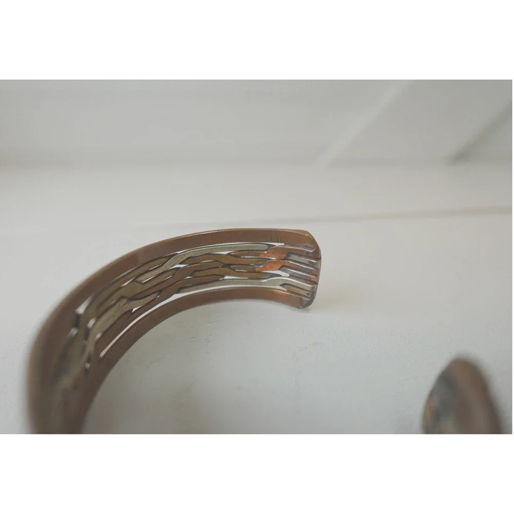 Vintage Multi-Strand Mixed-Metal Copper Cuff Bracelet Layered Wave Wire Unisex